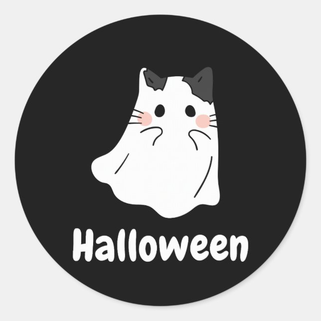 Sticker Rond Halloween chat fantôme (Devant)