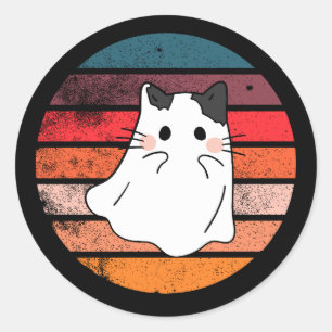 Sticker Rond Halloween chat fantôme rétro