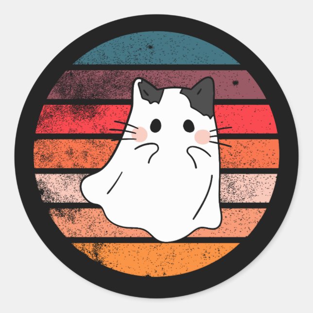 Sticker Rond Halloween chat fantôme rétro (Devant)