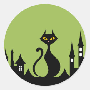 Sticker rond Halloween Chat Noir