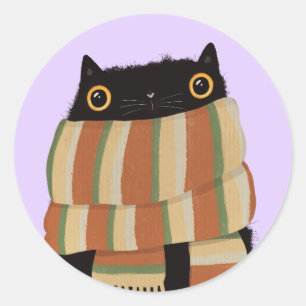 Sticker Rond Halloween Chat Noir Saison Automne Heureux Hallowe