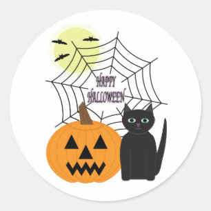Sticker Rond Halloween chats et Citrouilles