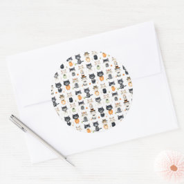 Sticker Rond Halloween chats mignons