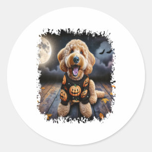 Sticker Rond Halloween chien Goldendoodle