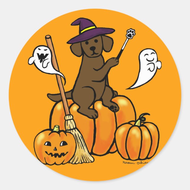 Sticker Rond Halloween Chocolat Labrador Carton 2 (Devant)