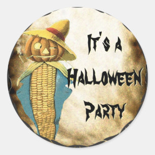Sticker Rond HALLOWEEN CITROUILLE Corn Scarecrow Corn Cob Pipe