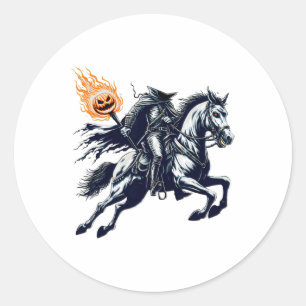 Sticker Rond Halloween Citrouille de peur sans tête Horseman