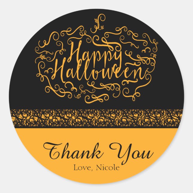 Sticker Rond Halloween Citrouille Elégant Black Orange Party Fa (Devant)