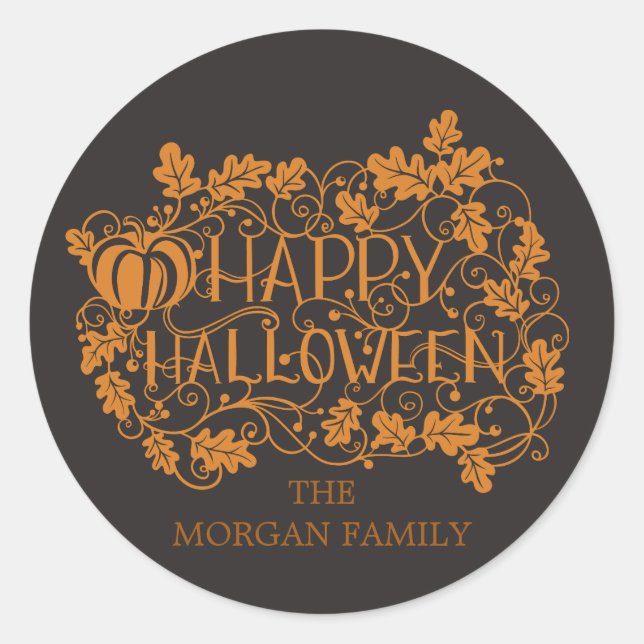 Sticker Rond Halloween citrouille et vigne heureux (Devant)