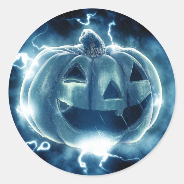 Sticker Rond Halloween Citrouille noir et bleu effrayant (Devant)