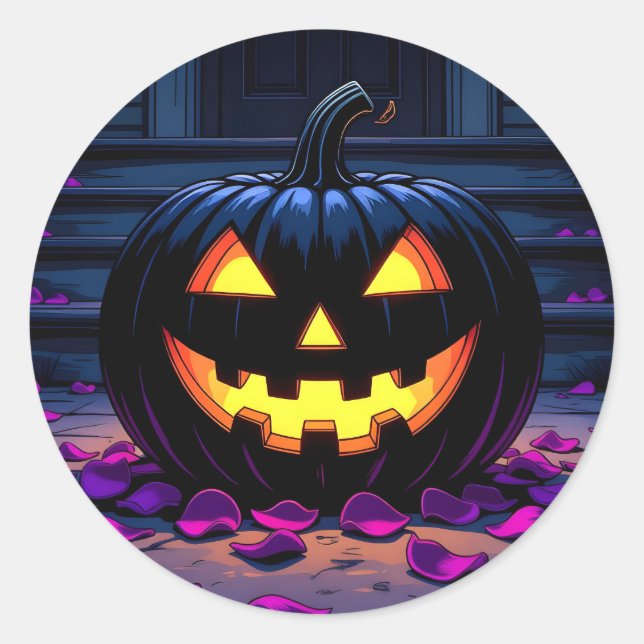 Sticker Rond Halloween Citrouille noir Jack-O-Lantern (Devant)