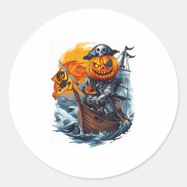 Sticker Rond Halloween Citrouille Pirate Adventure (Devant)