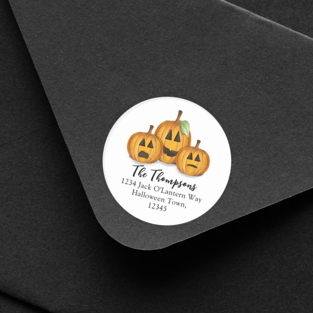 Sticker Rond Halloween Citrouilles Lumineuses Retour Adresse (Créateur téléchargé)