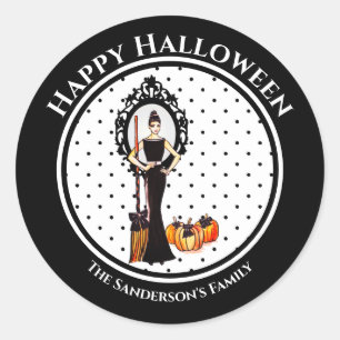 Sticker Rond Halloween classique élégant robe noire Pois