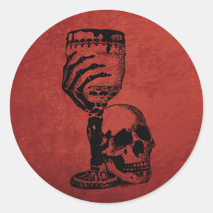 Sticker Rond Halloween Cocktail Crâne Vin Verre