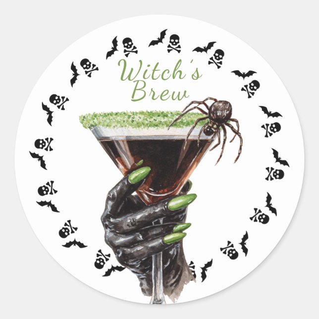 Sticker Rond Halloween Cocktail Party | Sorcière Brouiller Auto (Devant)