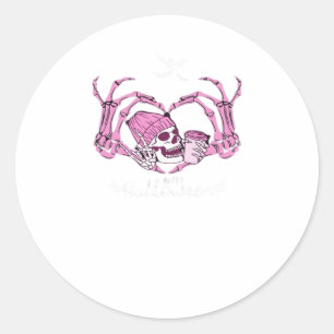 Sticker Rond Halloween Coeur crâne mains Skeleton Beanie Design
