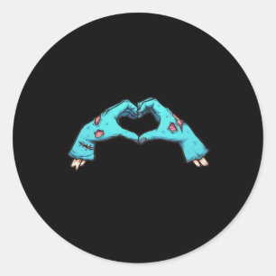 Sticker Rond Halloween Coeur des mains Zombie Éffrayant