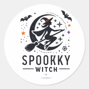 Sticker Rond Halloween Conception de sorcière Éffrayante - Vol