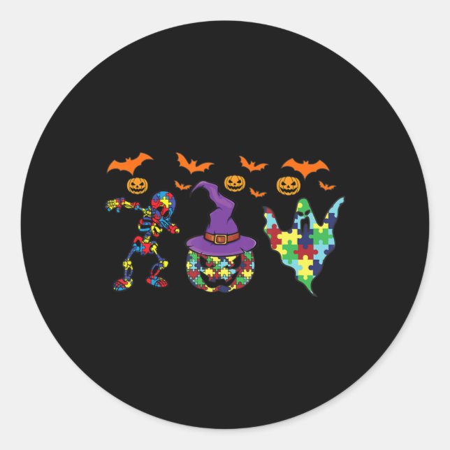 Sticker Rond Halloween costume Autism Awareness Pumkin Witch P (Devant)