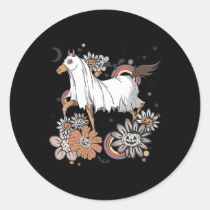 Sticker Rond Halloween Costume Cheval Ghost Boo Citrouille Éffr