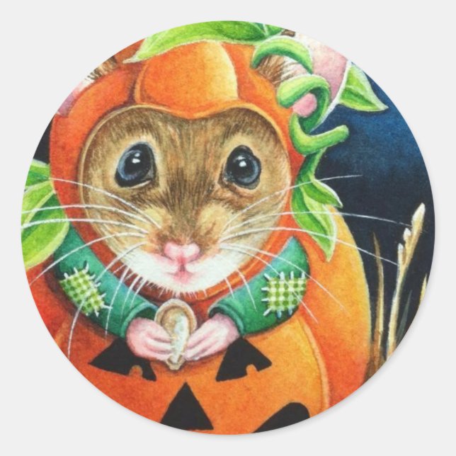 Sticker Rond Halloween Costume Citrouille Souris aquarelle Art (Devant)