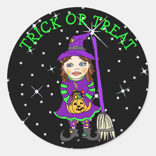 Sticker Rond Halloween Costume de sorcière pour enfants Starry  (Devant)