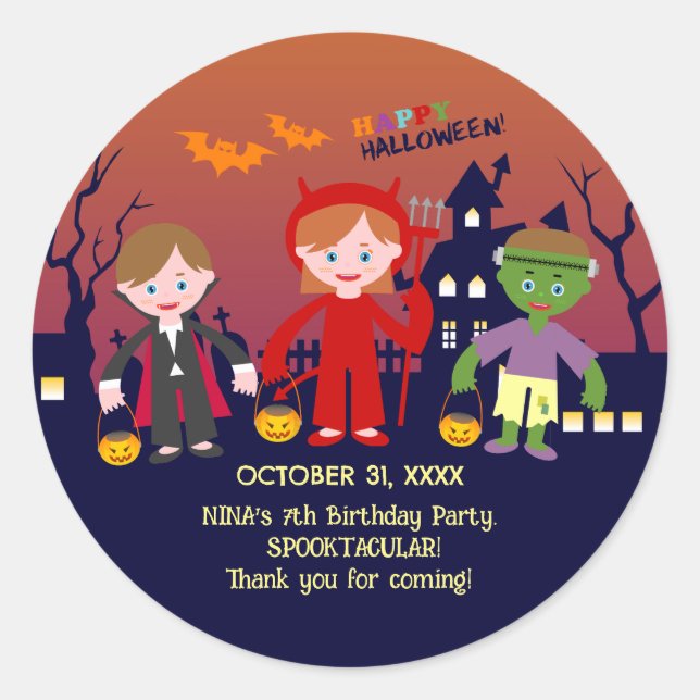 Sticker Rond Halloween Costume fille fête d'anniversaire (Devant)