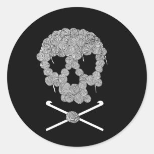 Sticker Rond Halloween Crâne Crochet Amateurs de fils drôle