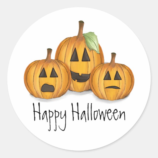 Sticker Rond Halloween Cute Jack O'Lanterns Whimsical (Devant)