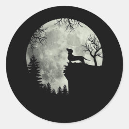 Sticker Rond Halloween Dachshund Et Lune