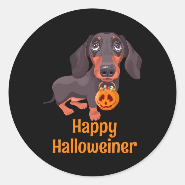 Sticker Rond Halloween Dachshund Pour Halloweiner (Devant)