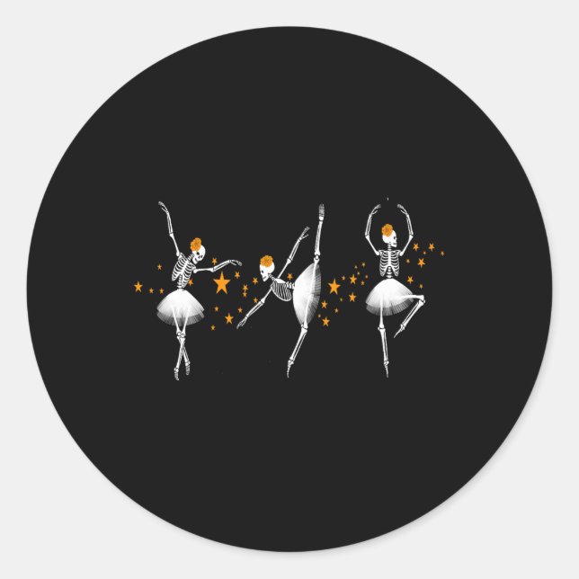 Sticker Rond Halloween Danser Squelette Ballerina Ballet Femmes (Devant)