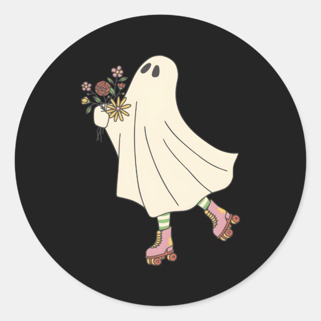 Sticker Rond Halloween de patinage à rouleaux fantôme (Devant)
