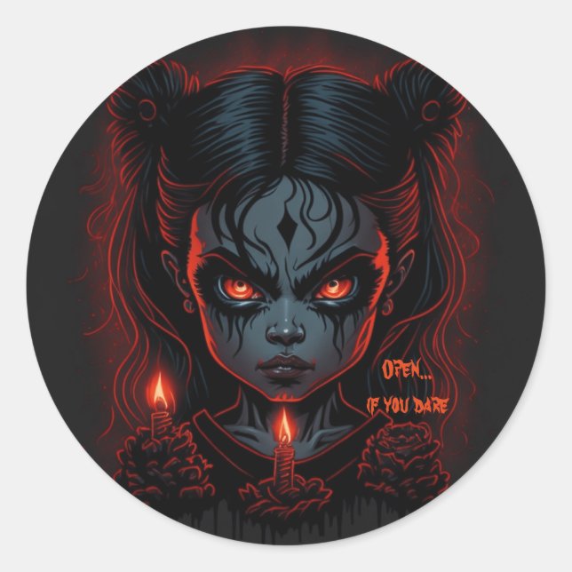 Sticker Rond Halloween Déplaisante fille (Devant)