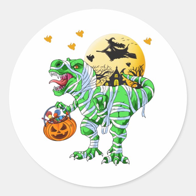 Sticker Rond Halloween Dinosaur T Rex Mummy Citrouille (Devant)