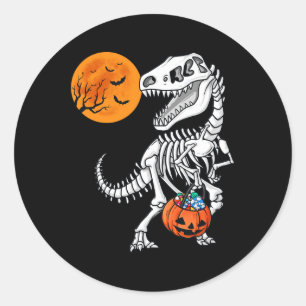 Sticker Rond Halloween Dinosaur T Rex Skeleton Scary Garçons En