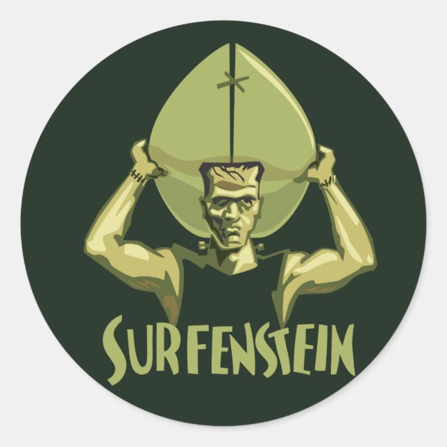 Sticker Rond Halloween du surf Frankenstein (Devant)
