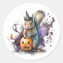 Sticker Rond Halloween écureuil aquarelle
