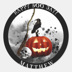 Sticker Rond Halloween éffrayant Anniversaire Citrouille Crow C