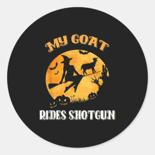 Sticker Rond Halloween effrayant avec Shotgun de chèvre