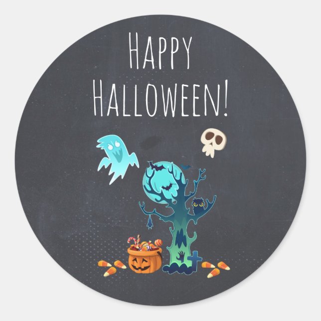 Sticker Rond Halloween Éffrayant Déplaisant Fantômes chauves-so (Devant)