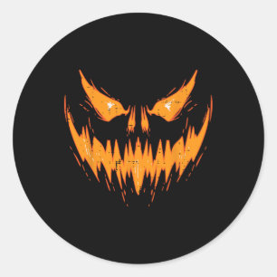 Sticker Rond Halloween Éffrayant Jack-o'-lantern Face Citrouill