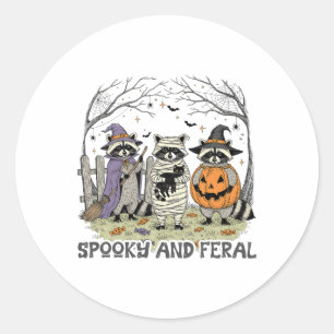 Sticker Rond Halloween éffrayante Et Férale Cute Ghost Raccoon
