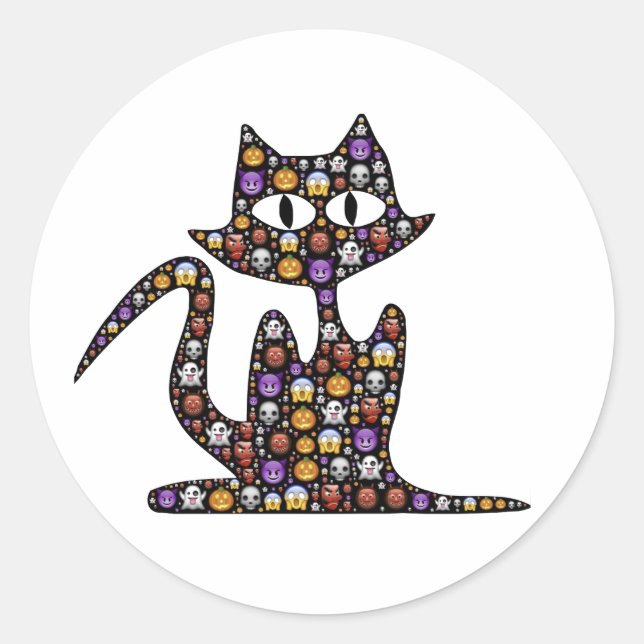 Sticker Rond Halloween Emoji Chat noir (Devant)