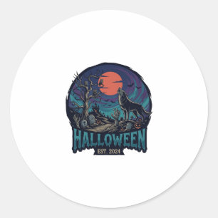 Sticker Rond Halloween Est Hurlement Loup Lune Rouge Zombie Mai