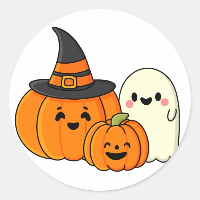 Sticker Rond Halloween fantôme citrouille (Devant)