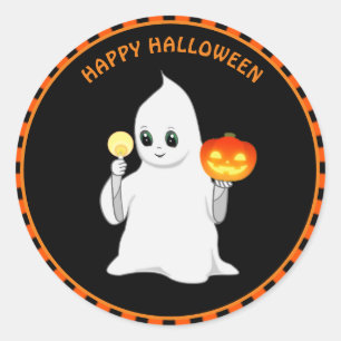 Sticker Rond Halloween fantôme et citrouille