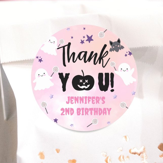 Sticker Rond Halloween fête d'anniversaire rose fille mignonne  (Créateur téléchargé)