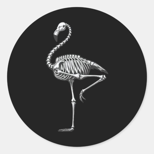 Sticker Rond Halloween Flamant rose squelette (Devant)
